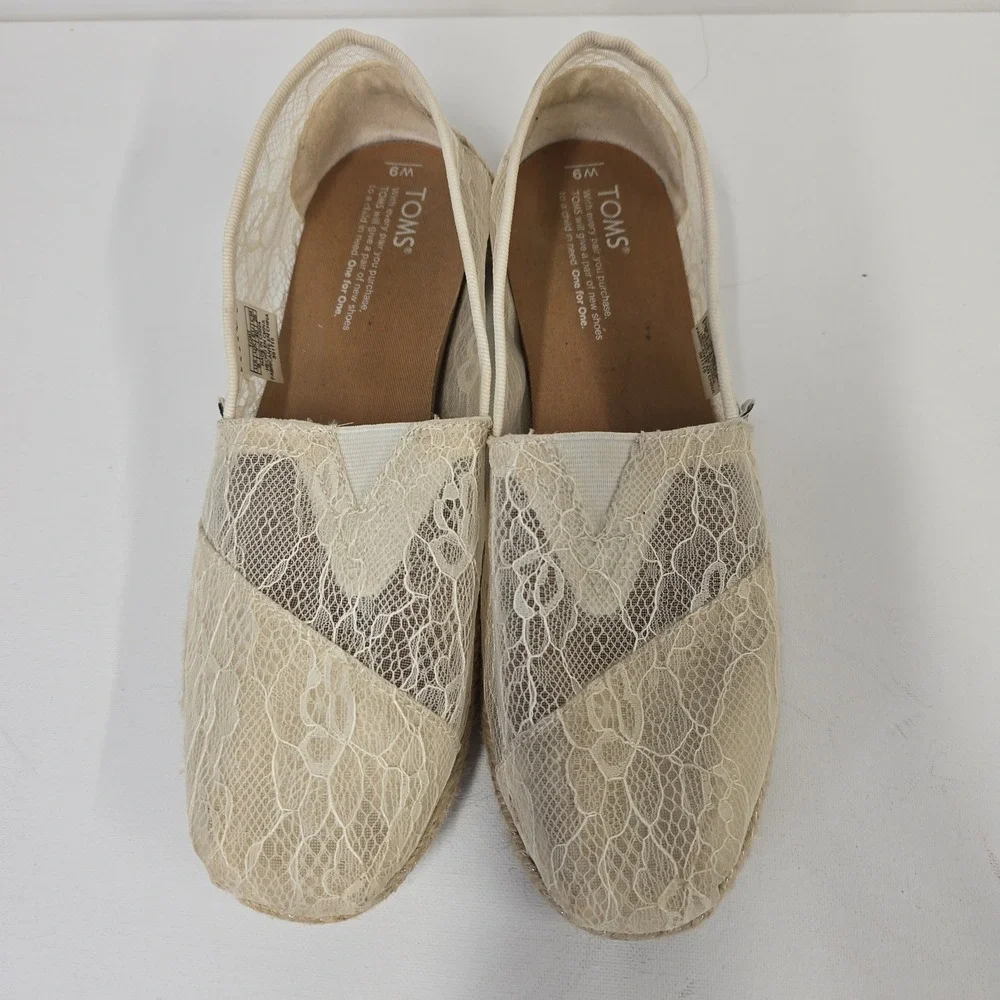 TOMS Womens Alpargata Lace Espadrille‎ Slip On Shoes Cream Beige 381115 Size 9